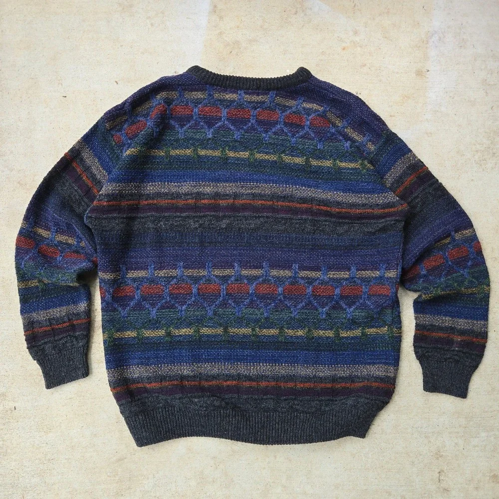 VTG Northern Isles Sweater Multi Color Men Large Geometric Knit Crewneck USA EUC